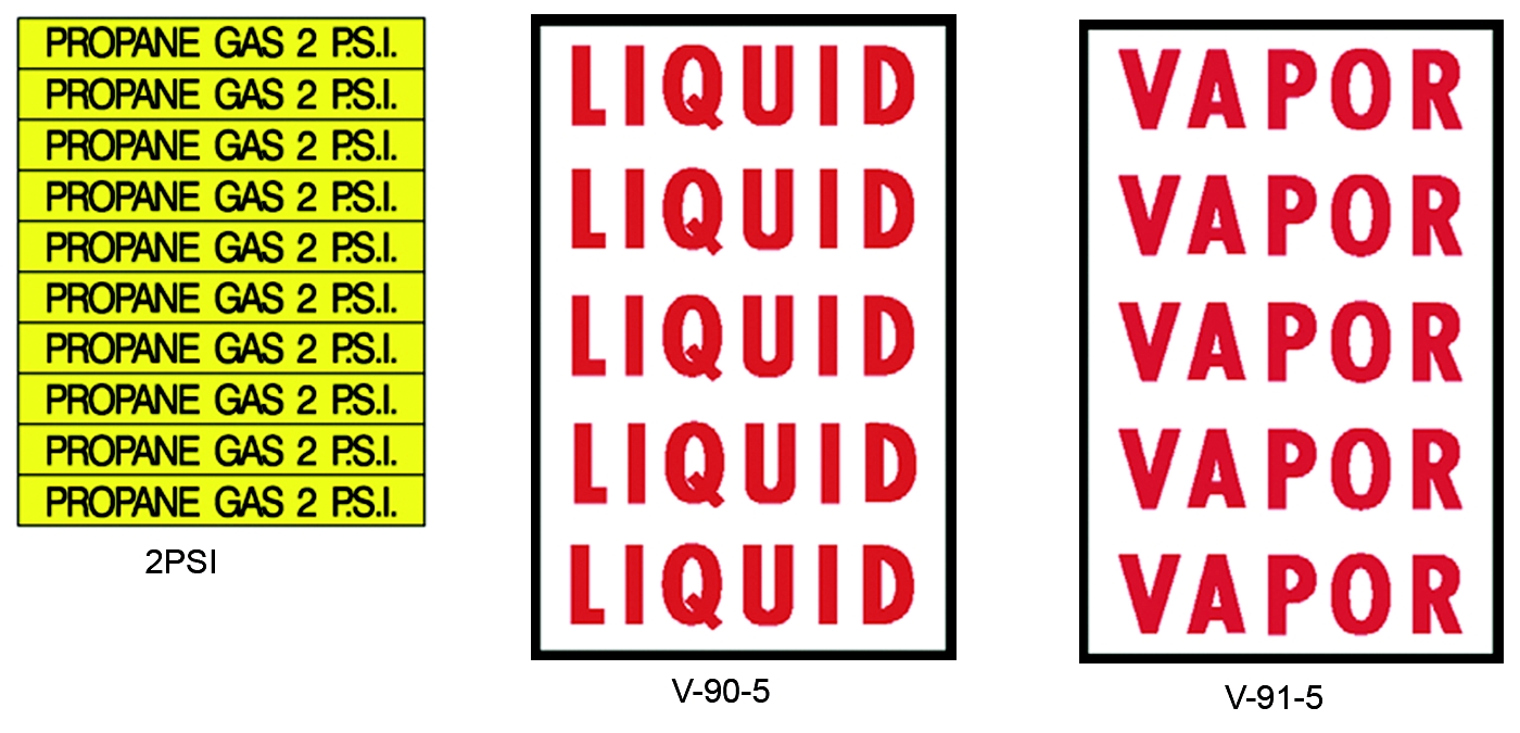 Sheet Of 10 "Propane Gas 2 P.S.I." 3/8" x 3"